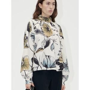 Stine Goya Gathered Long Sleeve Top in Fine Line Poppies Size S